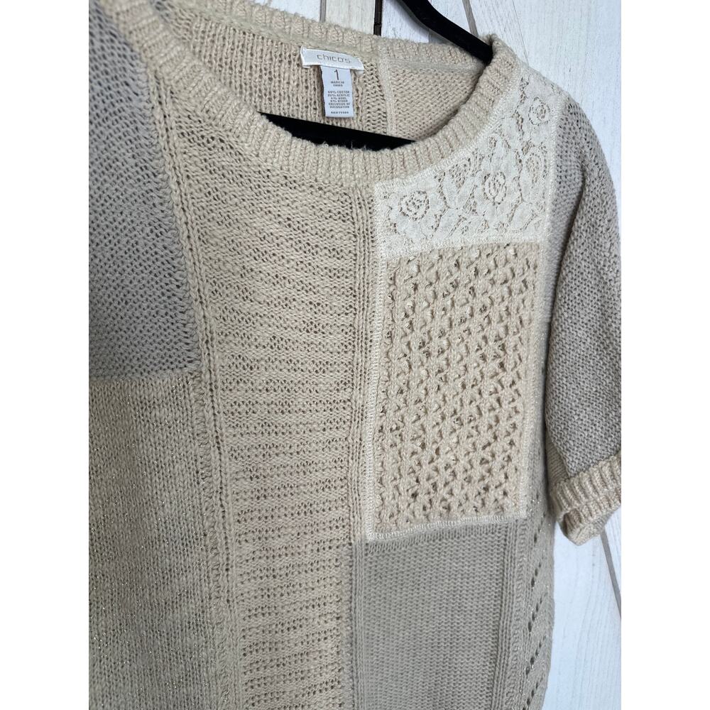 Chicos Cotton Blend Beige Patchwork Lace Wool Ble… - image 2